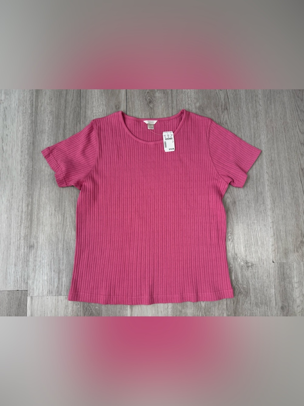 Christopher & Banks Pink Ribbed Knit Cotton Stretch Short Sleeve Top Size L NWT.
